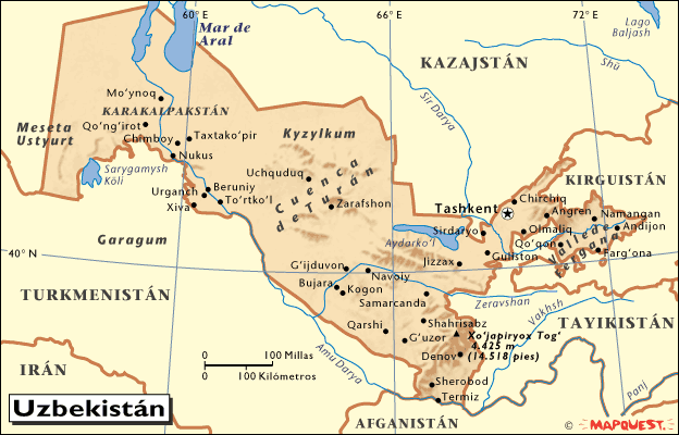 Mapa de Uzbekistan